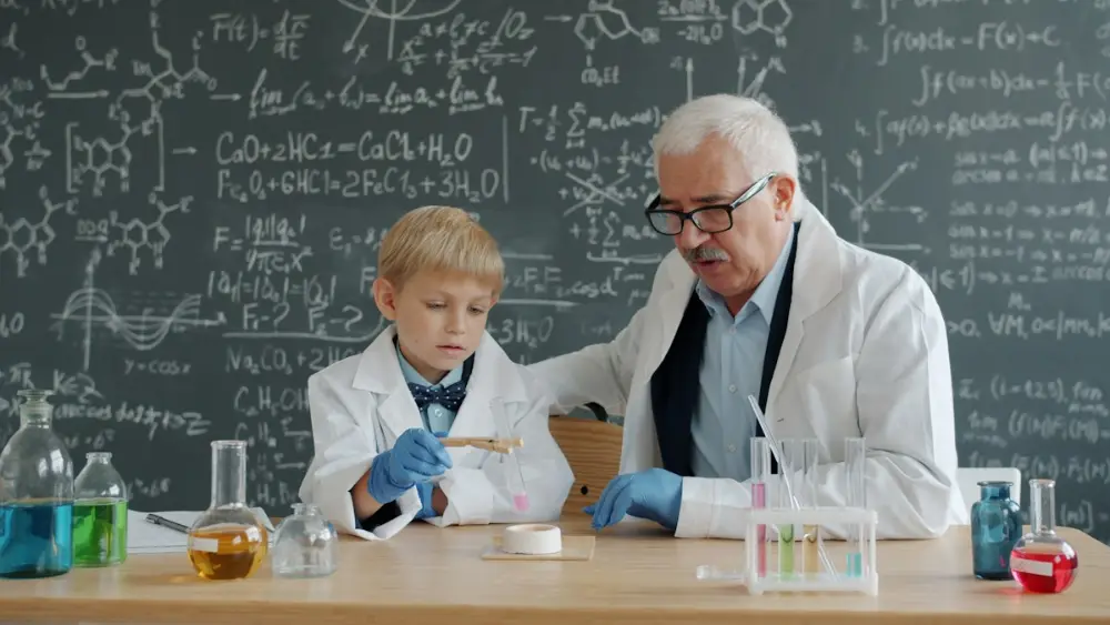 Chemistry tutor explaining an experiment to a student