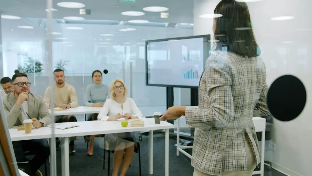 Marketing professional presenting to a team