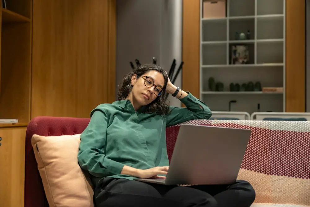Woman working on a remote job from a laptop